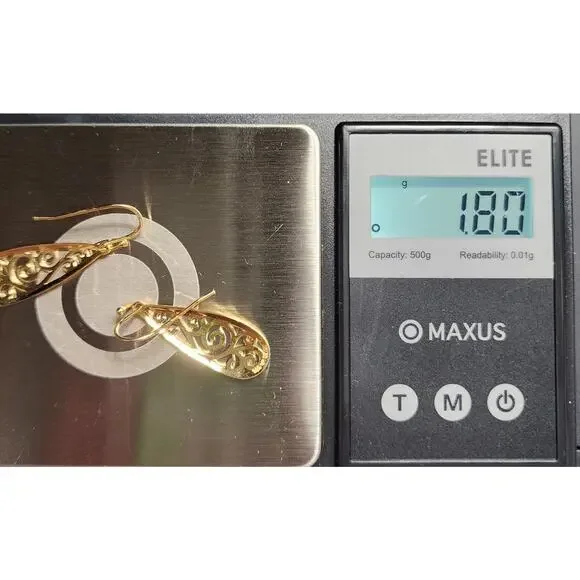 Yellow Gold Plated Sterling Silver Teardrop Filigree Drop Dangle Hook Earrings - Picture 9 of 9